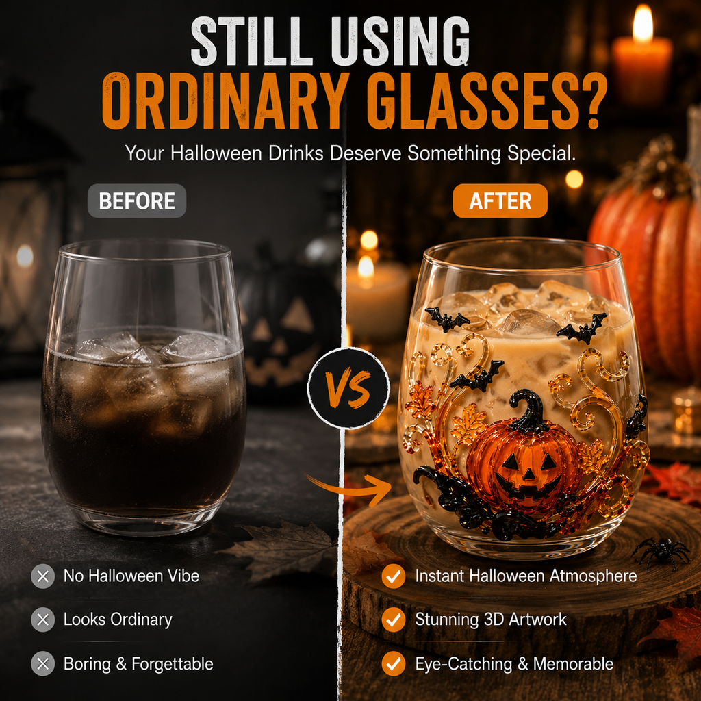 🎃👻 3D Halloween Glassware – Artisan Design, Luminous Glow, Perfect for Fall & Festive Sips