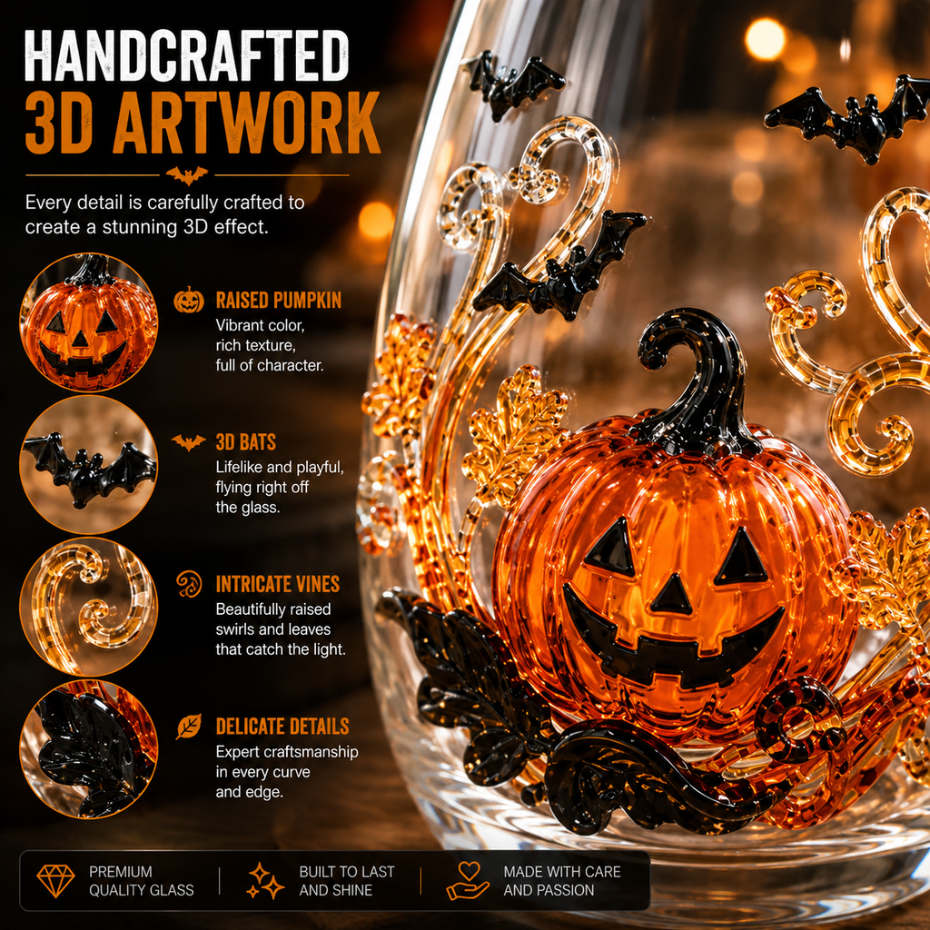 🎃 3D Halloween Artisan Glassware Collection | For Magical Halloween Sips, Eye-Catching 3D Details, Luminous Festive Party Moments & Cozy Fall Home Bar Glow