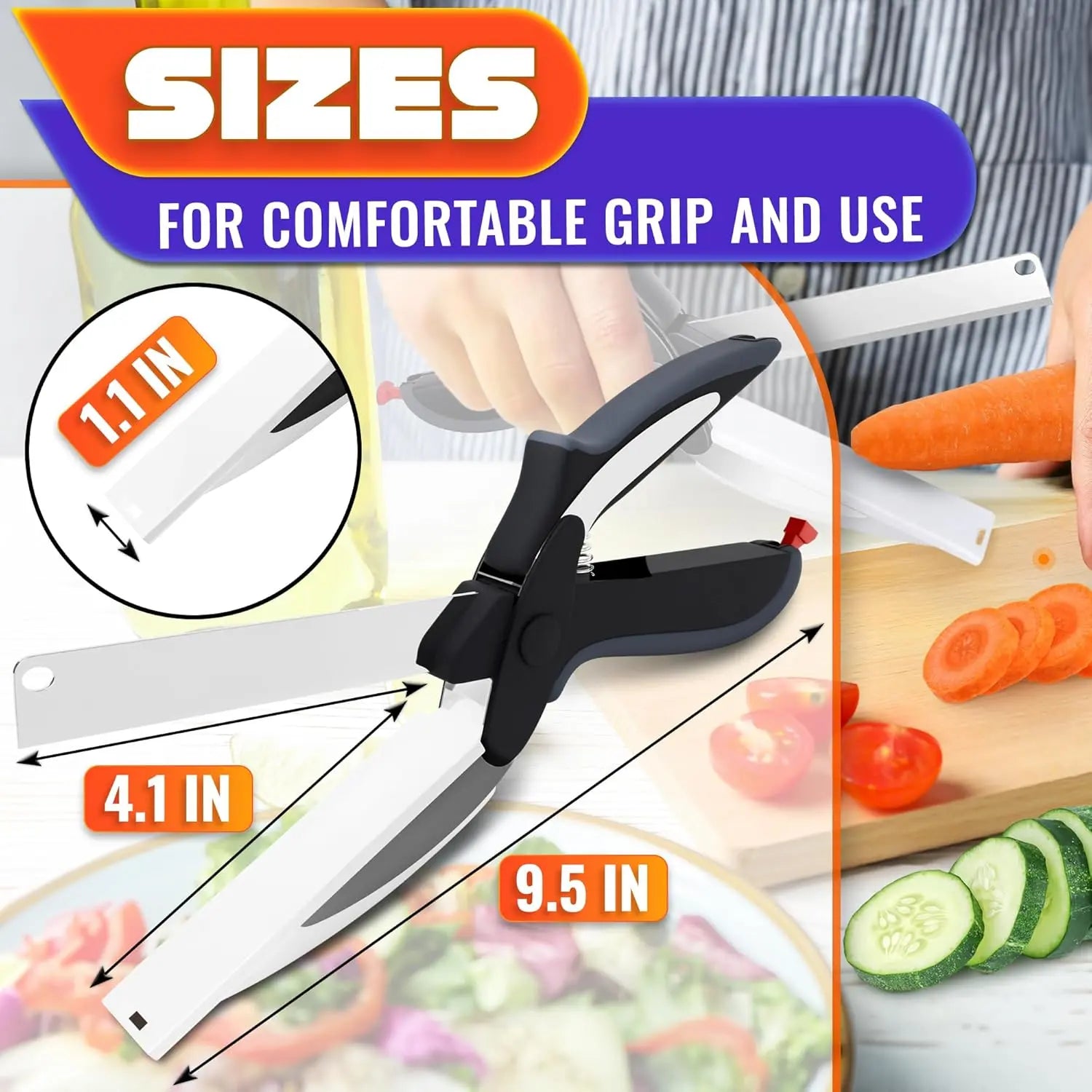 ✂2 in 1 Kitchen Scissors– Stainless Steel Blade & Plastic Cutting Board Scissors