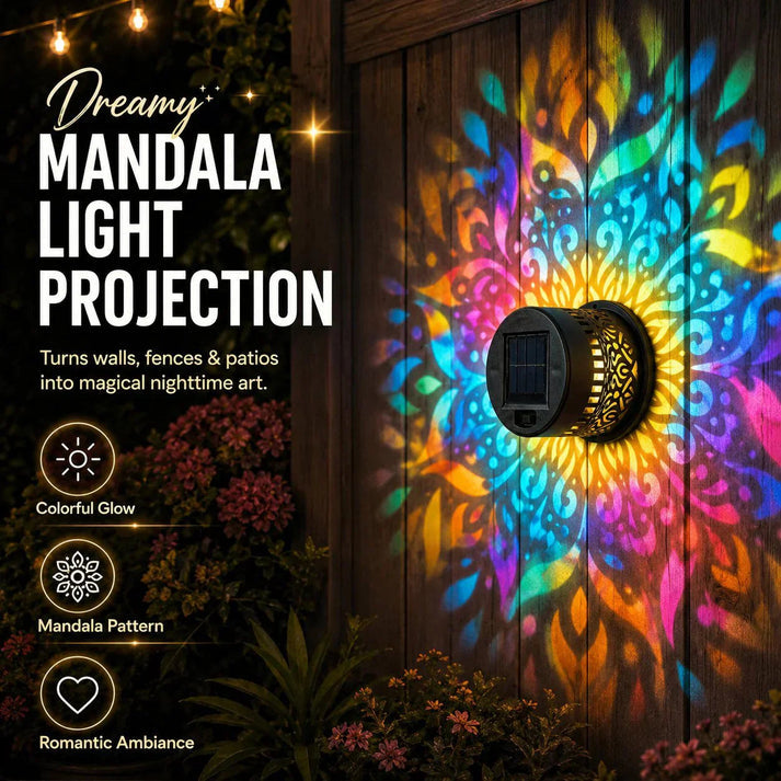 Solar Mandala Wall Light Outdoor Garden Fence Projector Lamp Patio Ambient Decor