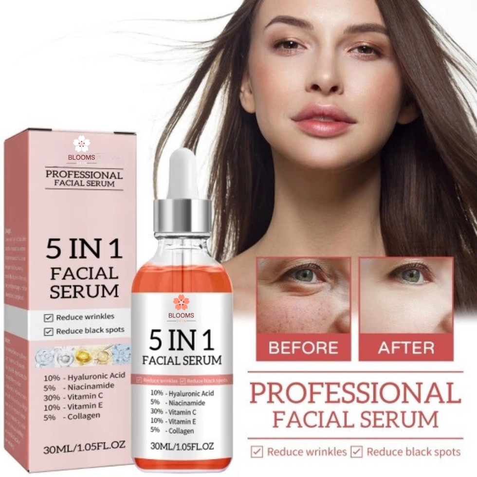 5 In 1 Facial Serum with Hyaluronic Acid, Niacinamide & Vitamin C，Anti-Aging Serum for Wrinkles, Deep Hydrating Skin Essence for All Skin Types