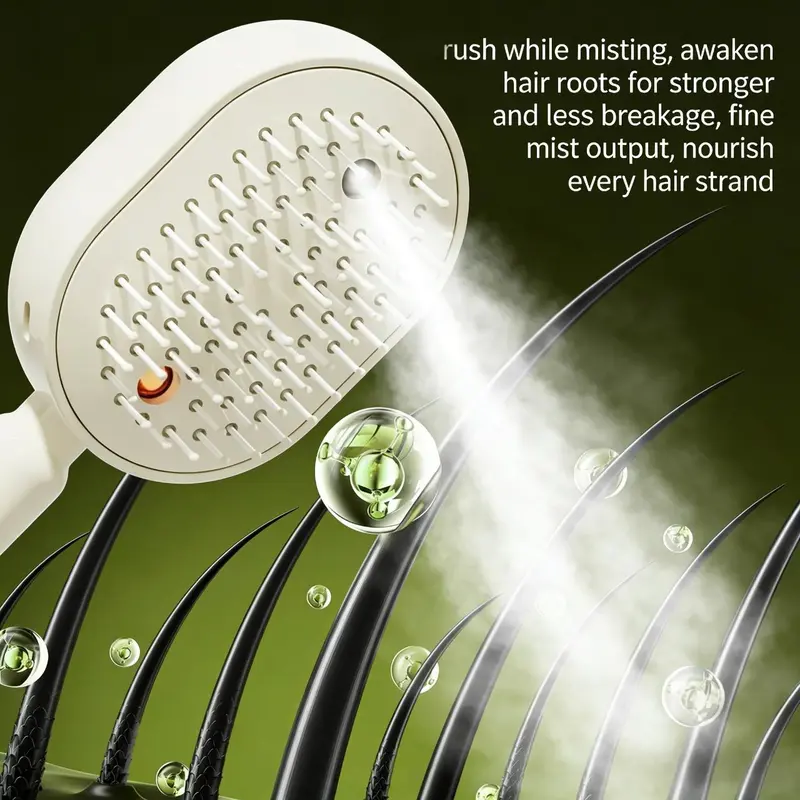 💆‍♀️ 3-in-1 Spray Comb – Mist + Massage + Red Light, Anti-Frizz, Detangling