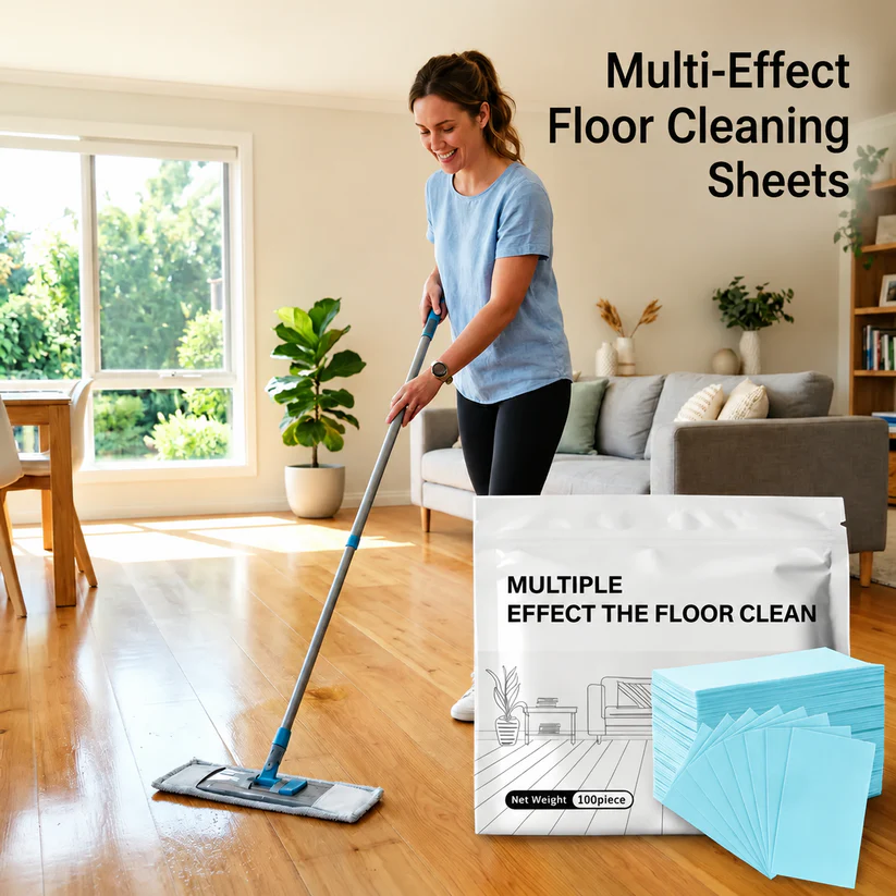 🧼 Multi-Effect Floor Cleaner Wipes – Antibacterial, Deodorizing, Safe for Wood & Tile (100 Pcs)