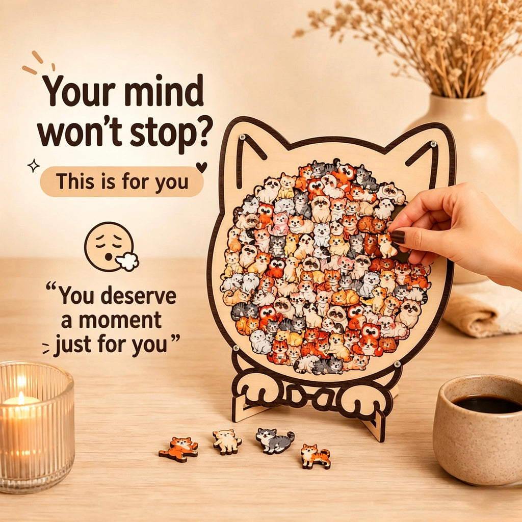 Morandi-Colored Cat Shaped Wooden Jigsaw Puzzle
