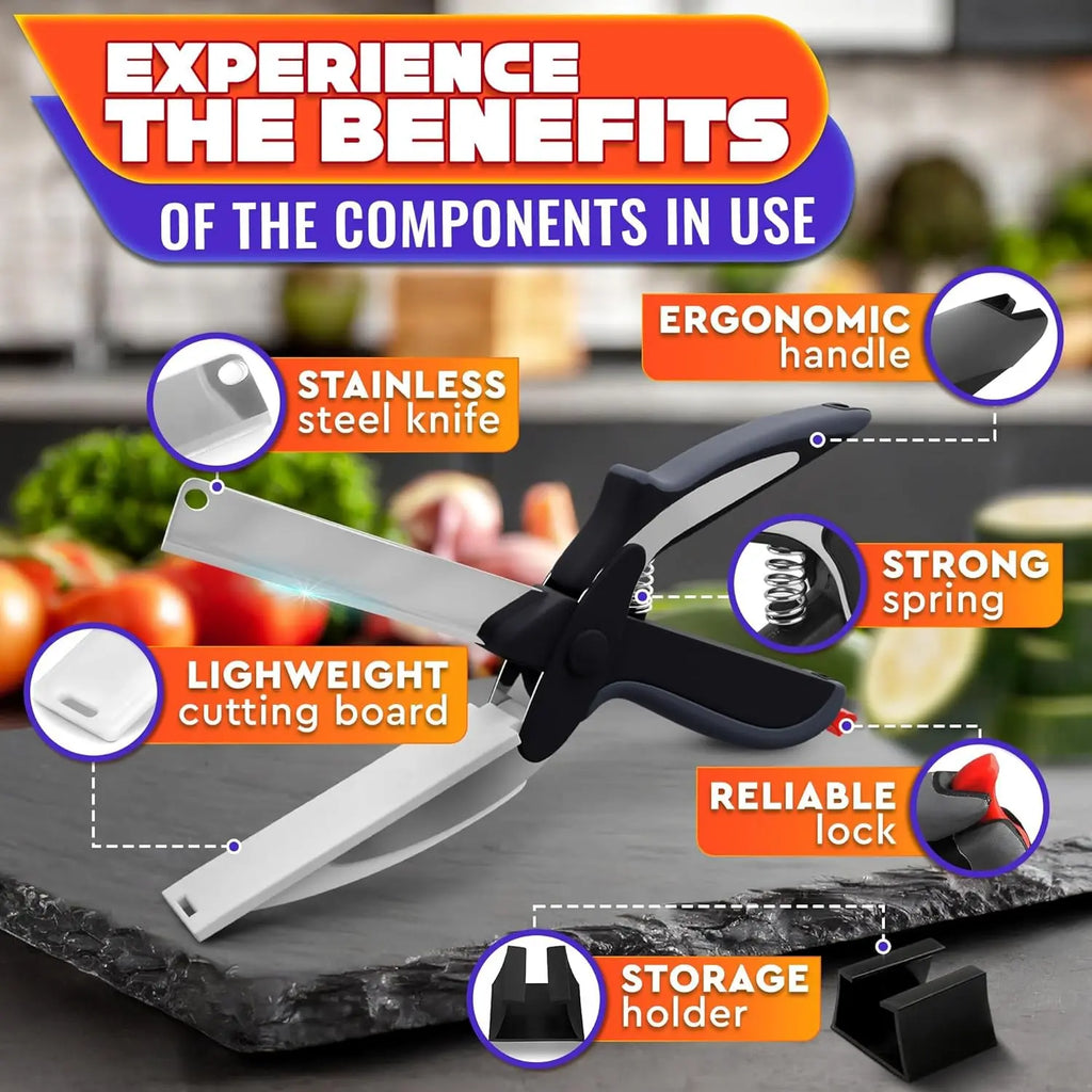 ✂2 in 1 Kitchen Scissors– Stainless Steel Blade & Plastic Cutting Board Scissors