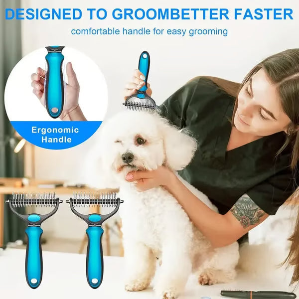 🎁Double-Sided Pet Rake – Deshedding Tool for Dogs & Cats 🐶🐱