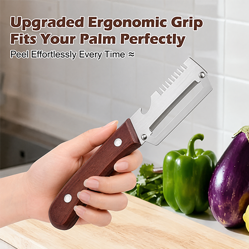 🔪Wooden-Handled Stainless Steel Sharp Peeler with Built-In Bottle Opener