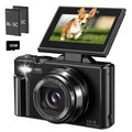 WIKICO WD08 4K Digital Camera, 64MP Vlogging Camera with 180° Flip Screen, 18X Digital Zoom, Compact Point and Shoot Camera, Portable Mini Camera for Teens, Beginners, Gift, 4 Colors Black/White/Green/Brown