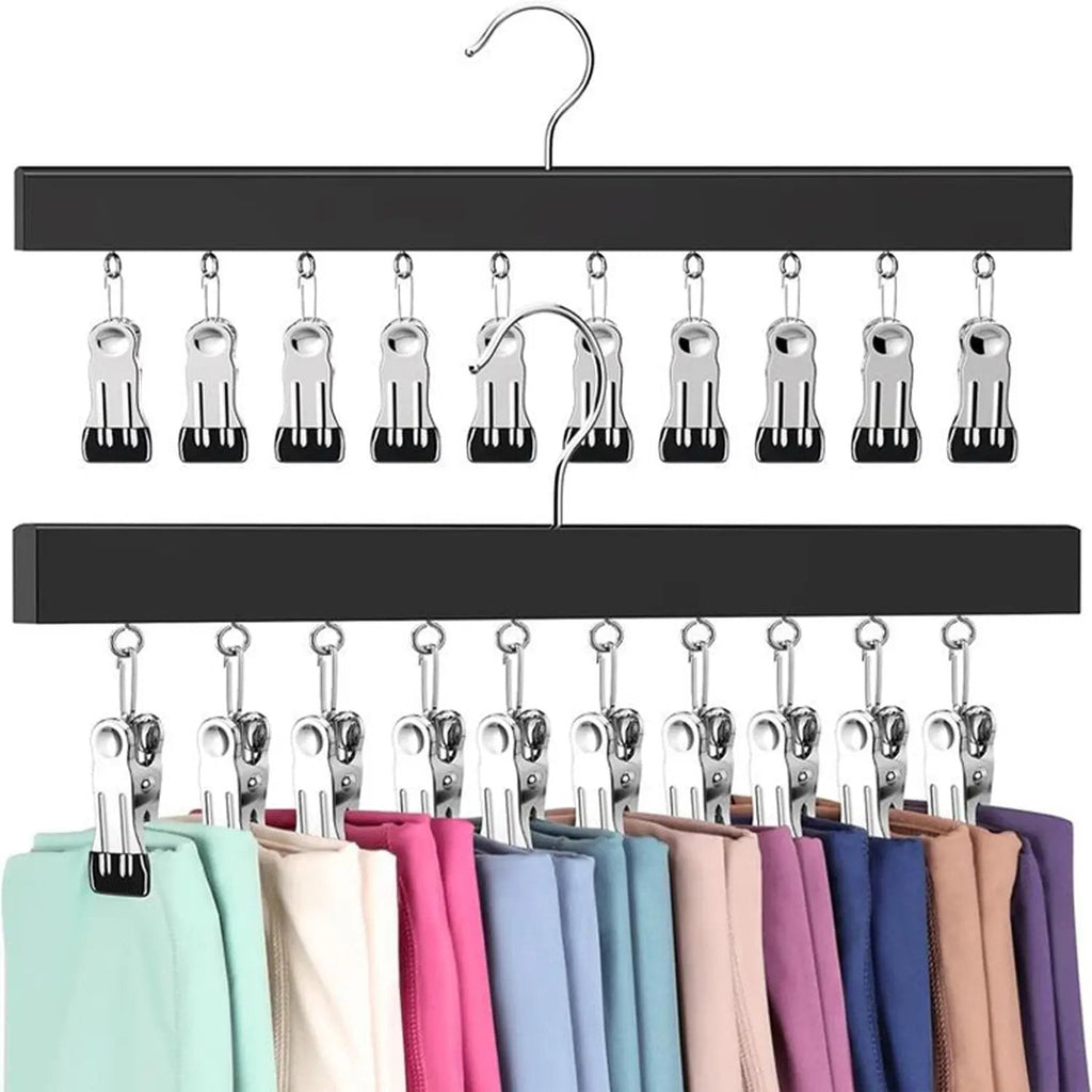 Wooden Hat Organizer with 12 Stainless Steel Clips Holds