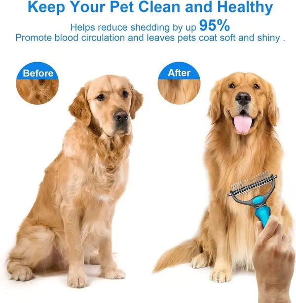 ✨ Double-Sided Pet Rake – Deshedding Tool for Dogs & Cats 🐶🐱