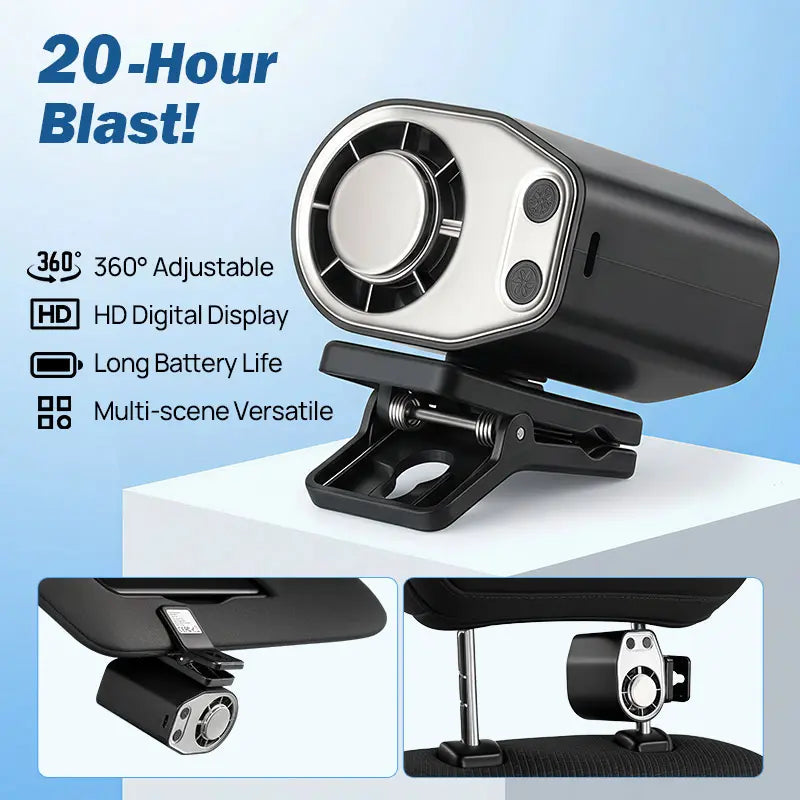 JOYTUTUS 2026 Car Clip Fan with 360° Rotation & USB Rechargeable