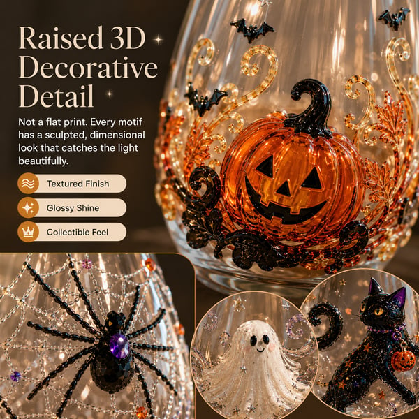 🎃 3D Halloween Artisan Glassware Collection | For Magical Halloween Sips, Eye-Catching 3D Details, Luminous Festive Party Moments & Cozy Fall Home Bar Glow