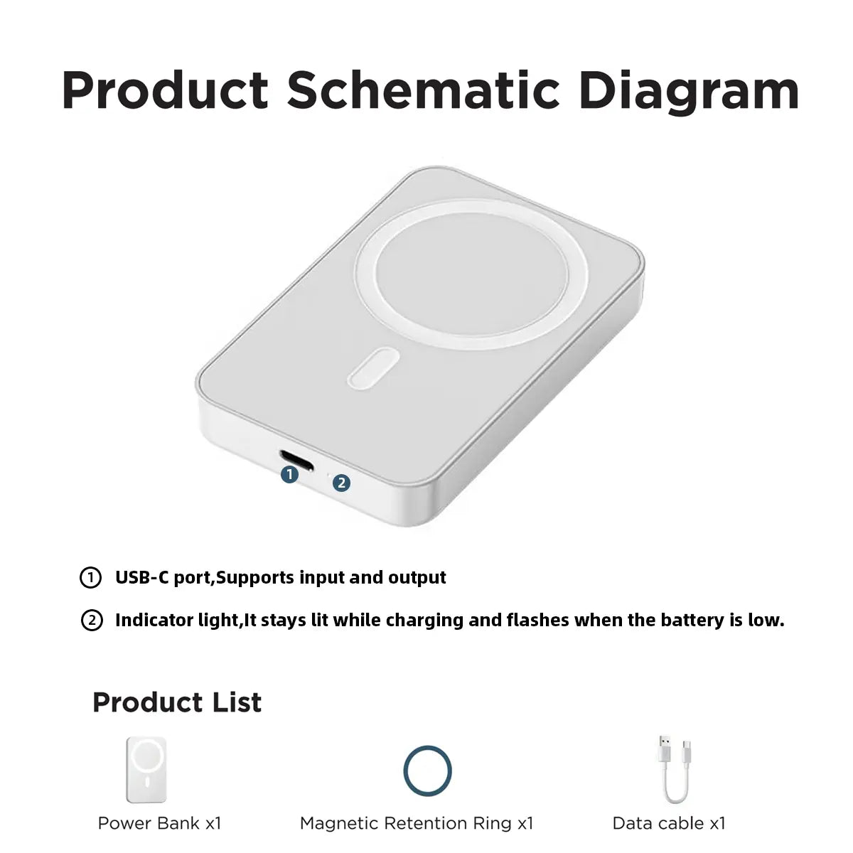 5000mAh Magnetic Power Bank for Phone 12-17 Series with MagSafe