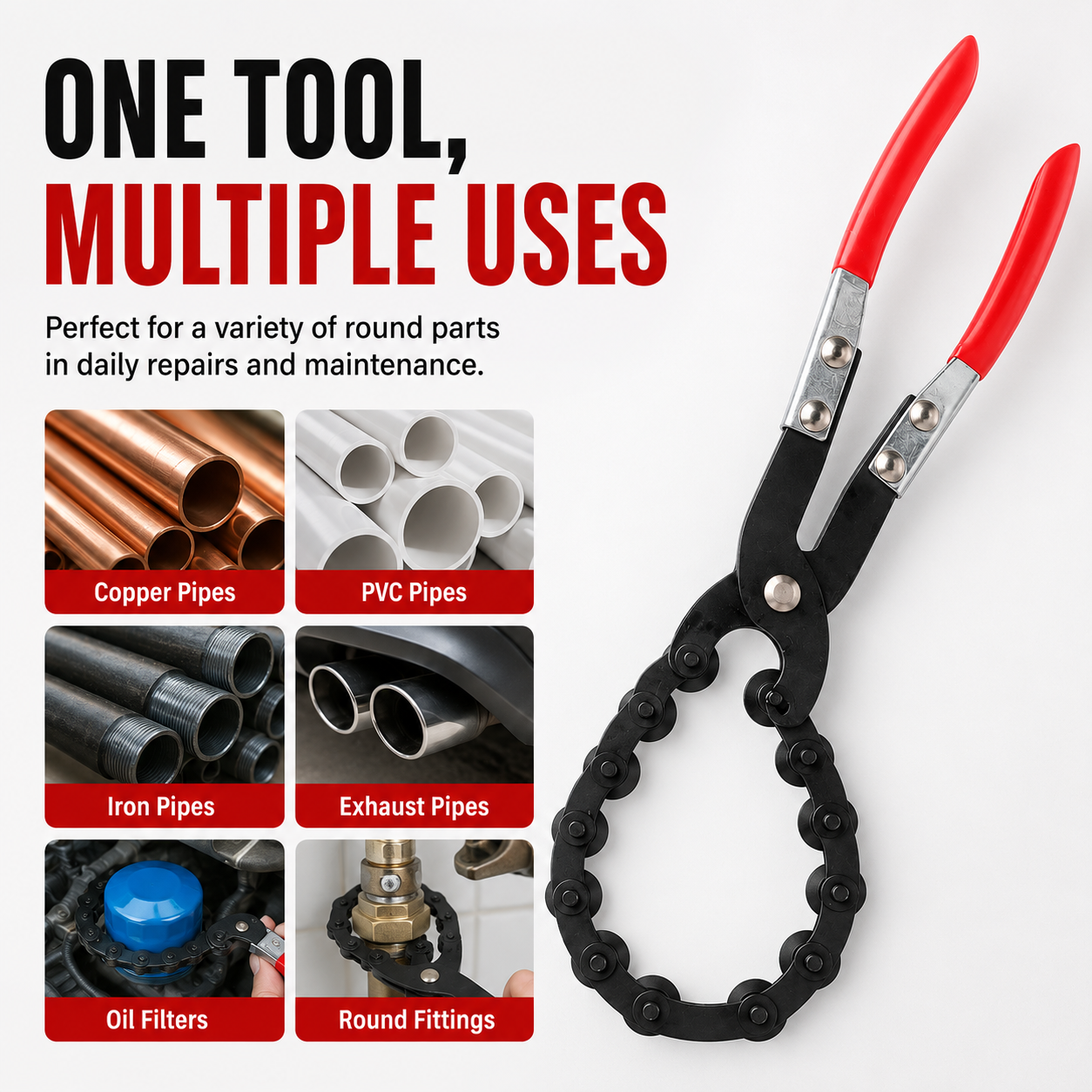 🔧Exhaust Cutter, Cuts 3/4" to 3-1/4" Pipe, Durable Chain Cutter Tool