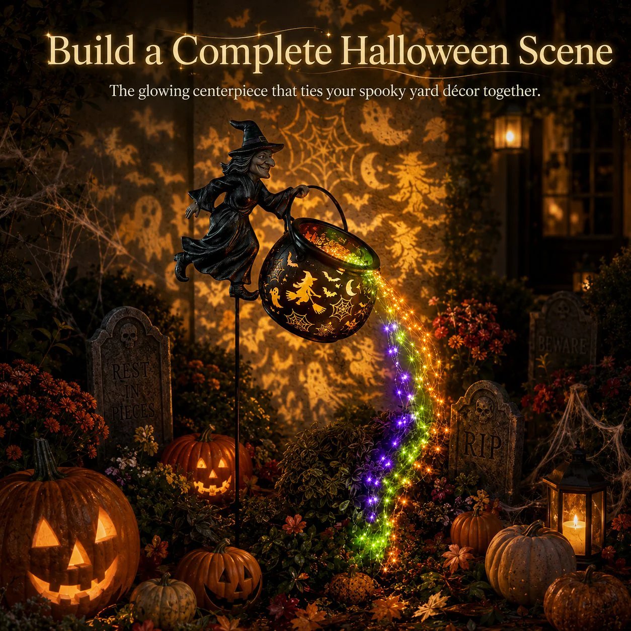 🧙‍♀️ Solar Witch Garden Stake Lights – Halloween Outdoor Decor with Magical Flowing LED Light | Waterproof Auto ON/Off Yard Decoration