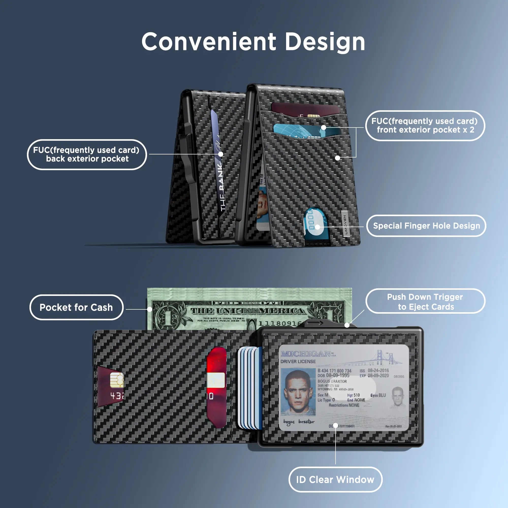 👛 Pop-Up Men's Wallet – RFID Blocking, Holds 12 Cards, Slim & Secure