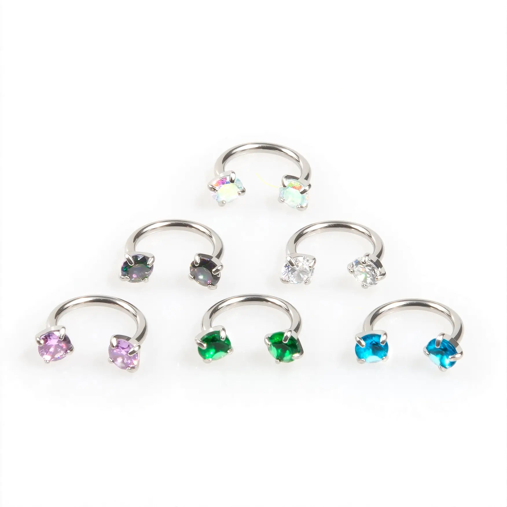 6pcs Value Pack 316L medical-grade titanium steel 18G 1.0mm Horseshoe Nose Hoop Internally Threaded Gems Nose Ring with Free Ball Holder & Guiding Needle