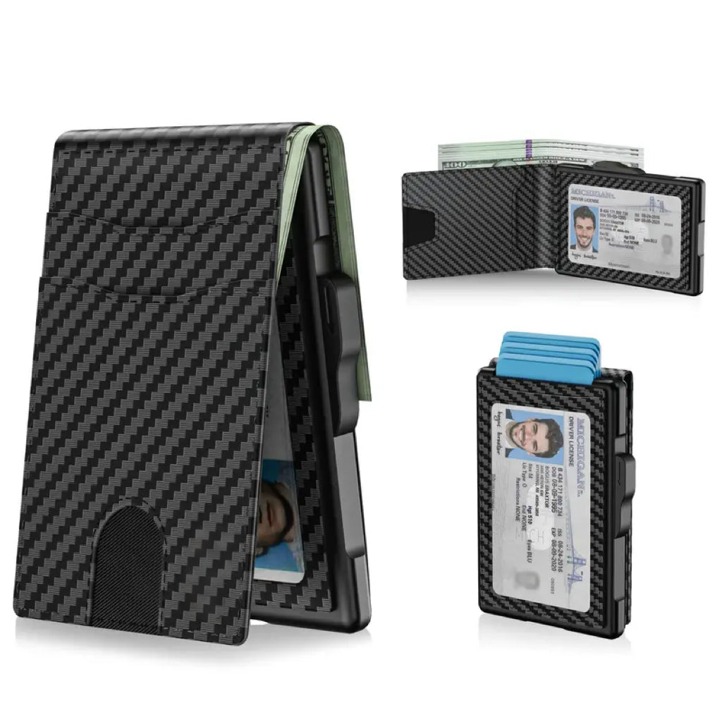 🎁New Wallet for Men - Pop Up Case, Cash Slot, and Credit Card Slot - Aluminum Wallet with RFID Blocking, Minimalist Leather Wallet Front Pocket with ID Window