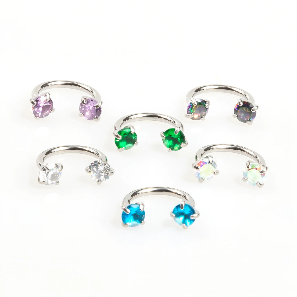 6pcs Value Pack 316L medical-grade titanium steel 18G 1.0mm Horseshoe Nose Hoop Internally Threaded Gems Nose Ring with Free Ball Holder & Guiding Needle