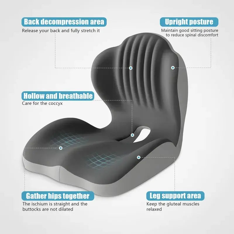 🪑 Memory Foam Seat Cushion – Lumbar Support, Back Pain Relief, Pressure Reduction