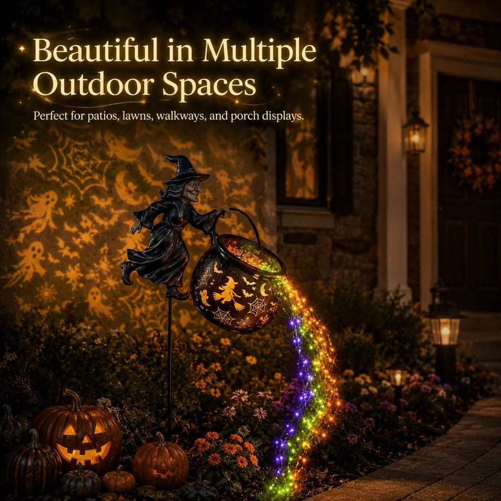 🧙‍♀️ Solar Witch Garden Stake Lights – Halloween Outdoor Decor with Magical Flowing LED Light | Waterproof Auto ON/Off Yard Decoration