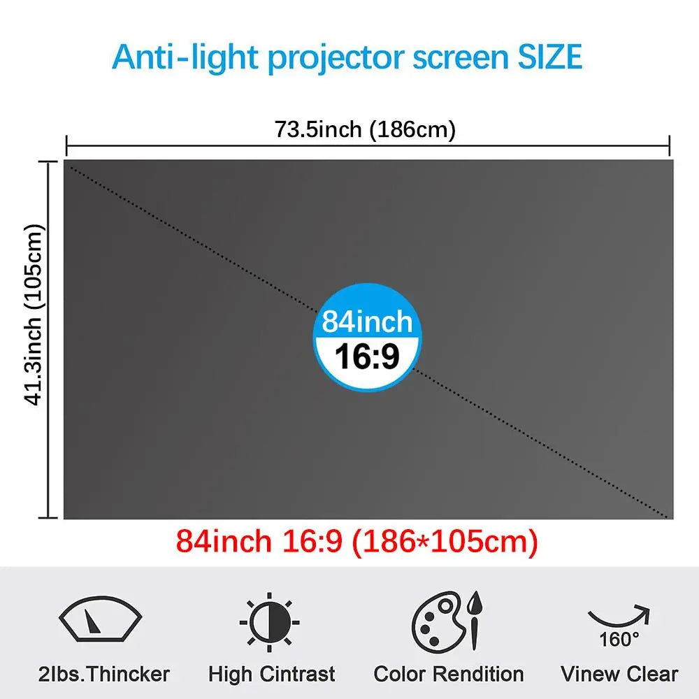 120 Inch Projector Screen, 4K Metal Lightproof Foldable Portable Movie Screen 16:9 for Home Theater Party Office Classroom Outdoor Indoor, Easy Installation with Velcro HD Projector Screen