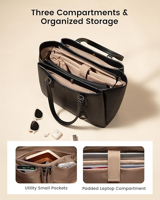 LOVEVOOK Laptop Tote Bag for Women 15.6 In Work Bags with Triple Compartments Large Faux Leather Computer Office Briefcase