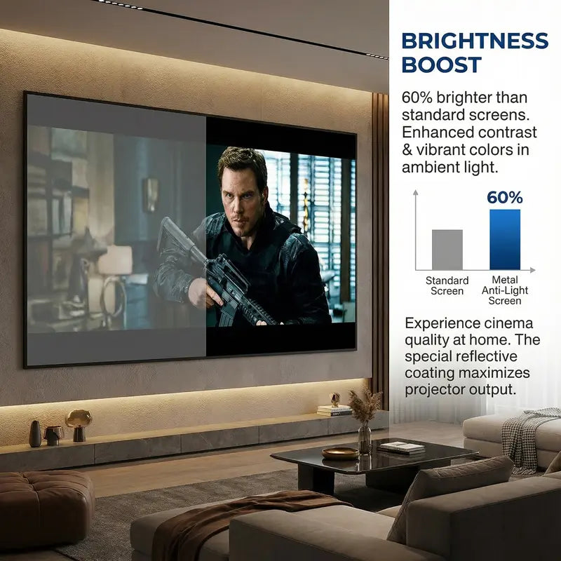 120 Inch Projector Screen, 4K Metal Lightproof Foldable Portable Movie Screen 16:9 for Home Theater Party Office Classroom Outdoor Indoor, Easy Installation with Velcro HD Projector Screen