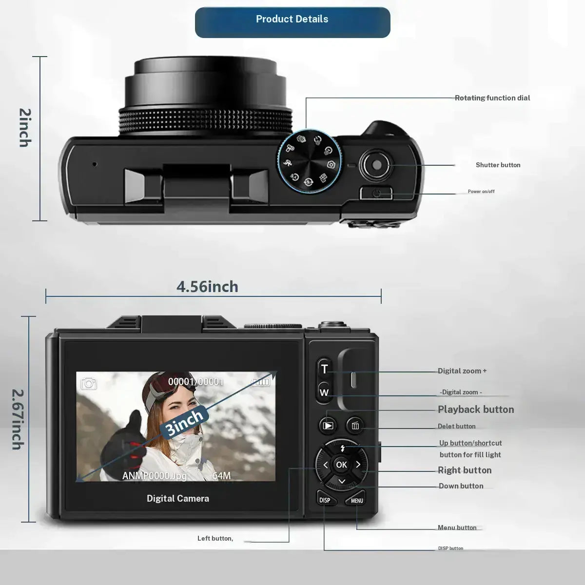 WIKICO WD08 4K Digital Camera, 64MP Vlogging Camera with 180° Flip Screen, 18X Digital Zoom, Compact Point and Shoot Camera, Portable Mini Camera for Teens, Beginners, Gift, 4 Colors Black/White/Green/Brown
