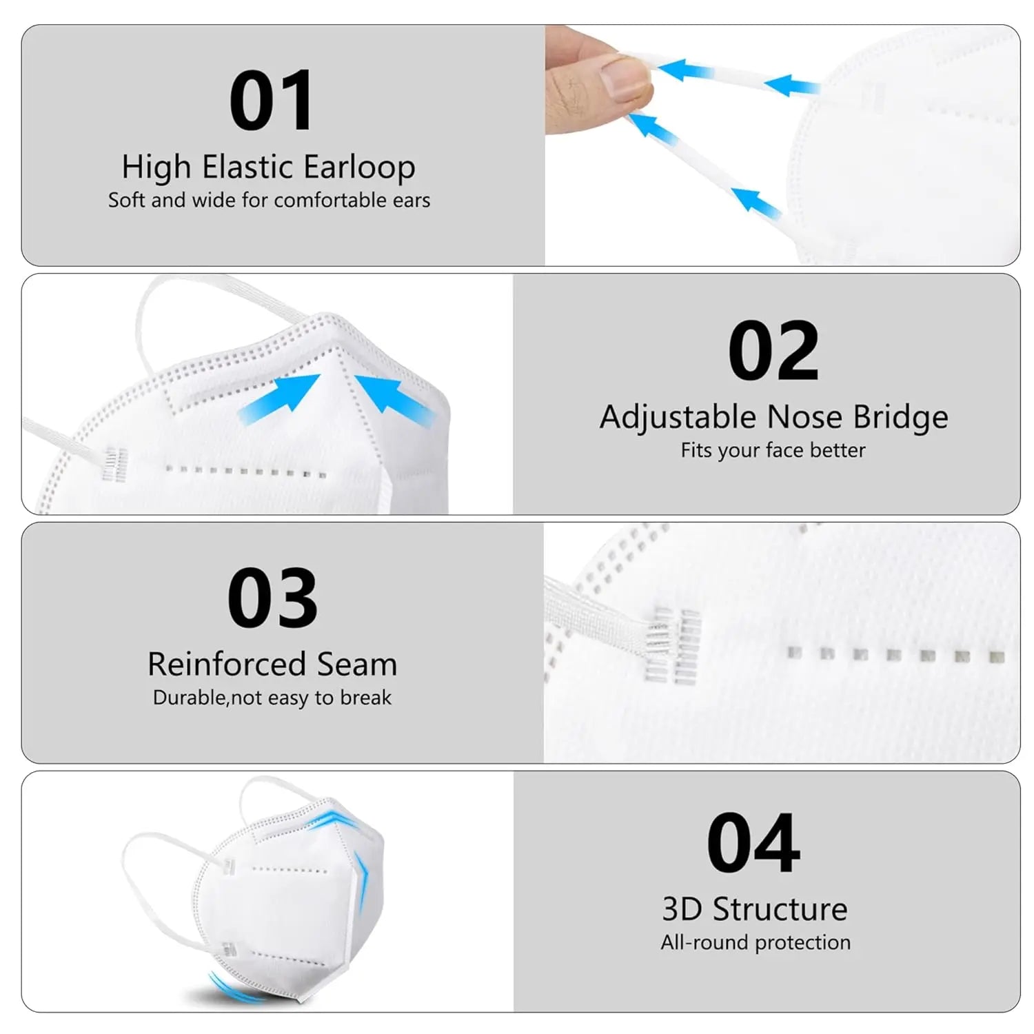 🔥100 pieces - KN95 Mask, 5-layer breathable design, excellent ventilation effect, suitable for decoration and outdoor use