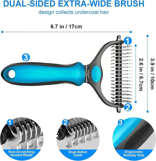 🎁Double-Sided Pet Rake – Deshedding Tool for Dogs & Cats 🐶🐱