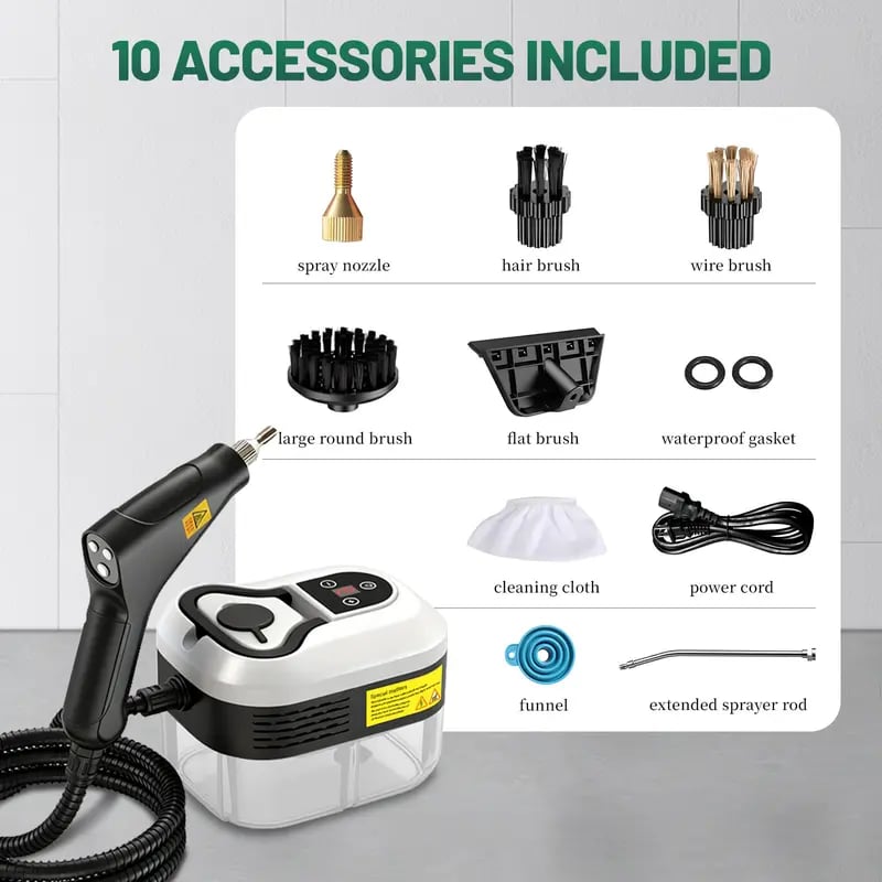 🔥Portable Handheld Steam Cleaner with 10 Accessories, Adjustable Levels, Fast Heat-Up Steamer for Kitchen, Bathroom, Tile & Car Cleaning