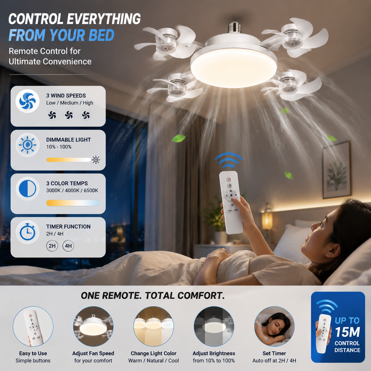 🏠2026 New E27 Socket Ceiling Fan Light - 2-in-1 Silent LED Fan with Remote Control, Energy-Saving Cooling & Lighting Combo for Home Bedroom