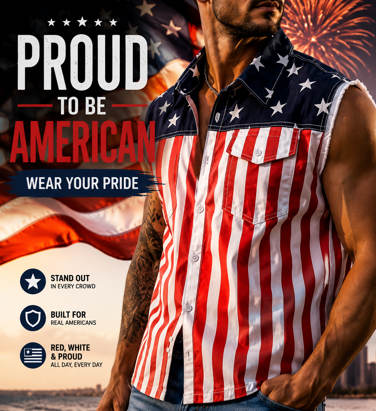 👕American Flag Denim Vest USA 250th Birthday Independence Day Sleeveless Unisex Summer Casual Jacket（副本）
