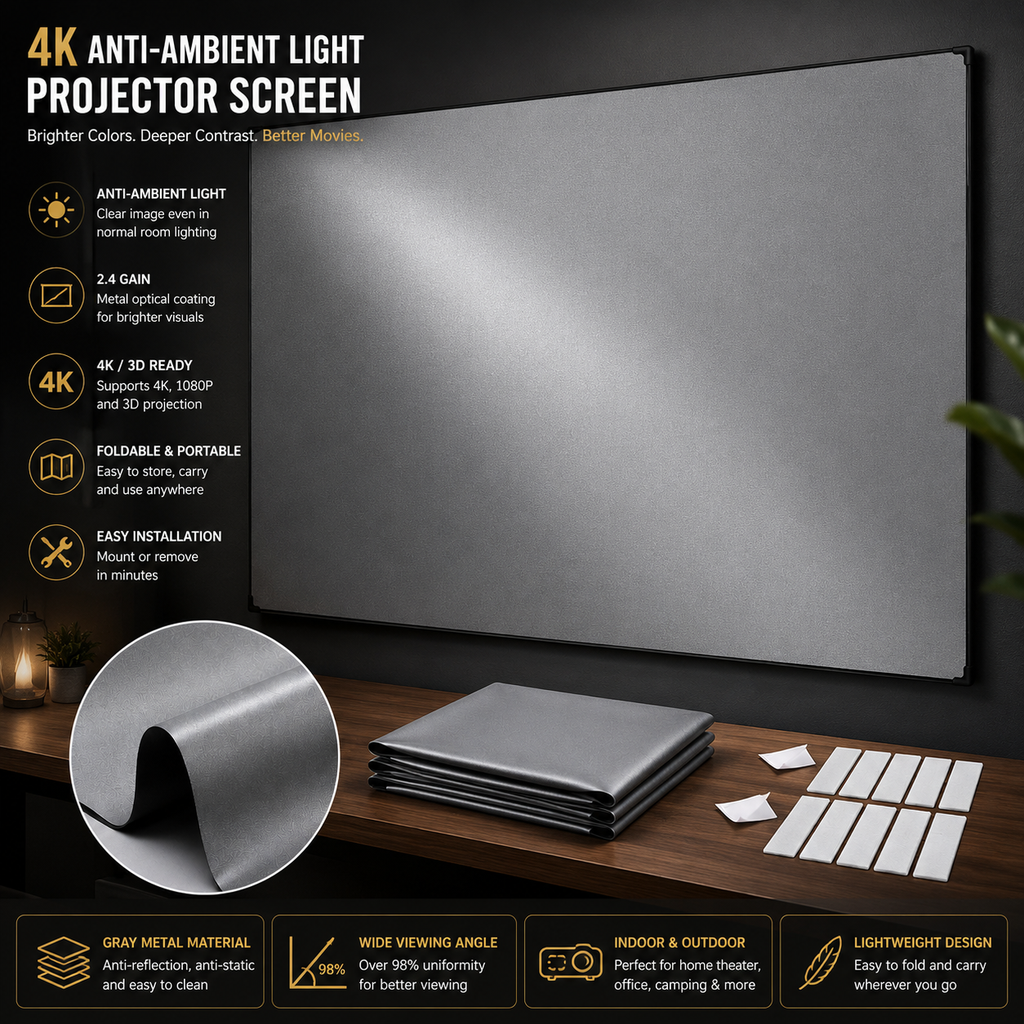 4K Anti-Ambient Light Projector Screen | Foldable Home Theater Screen