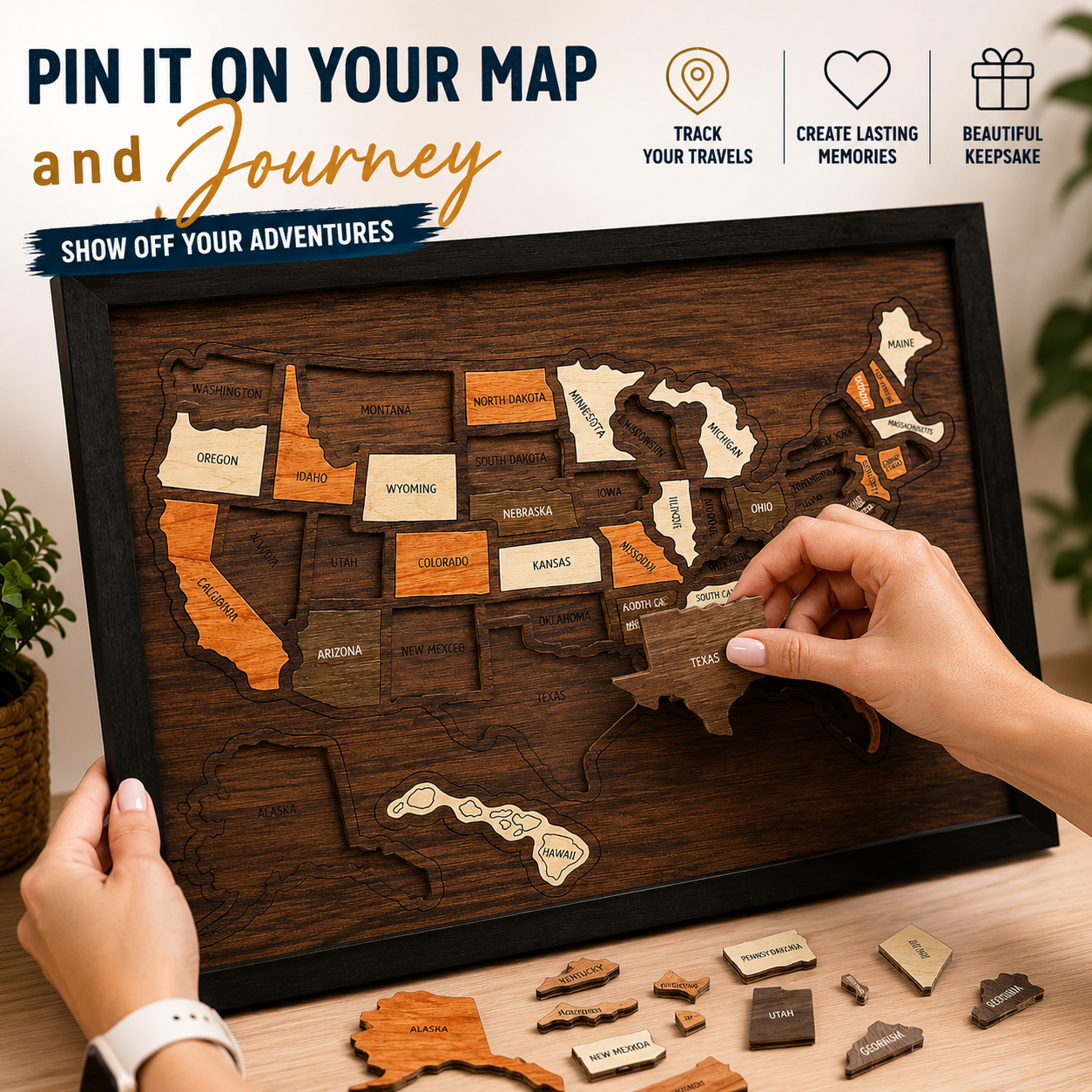 Wooden USA Travel Map Puzzle | Track Your Adventures Across America.