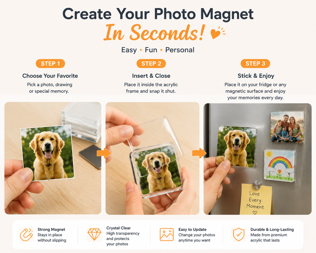 📸 DIY Photo Fridge Magnets Kit – Create Personalized Memory Keepsakes