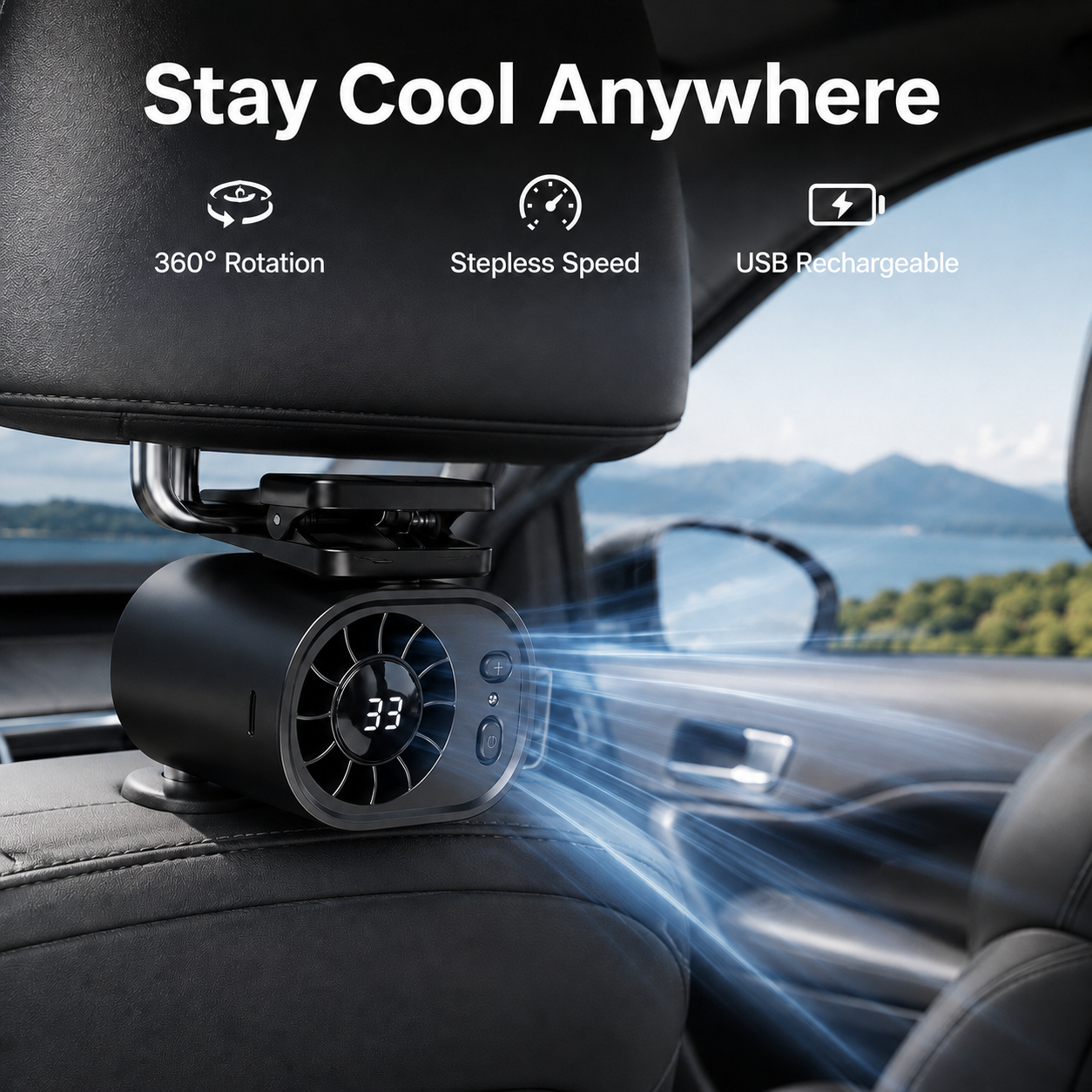 ⚡8400+ sold🌀Car Clip Fan with 360° Rotation & USB Rechargeable