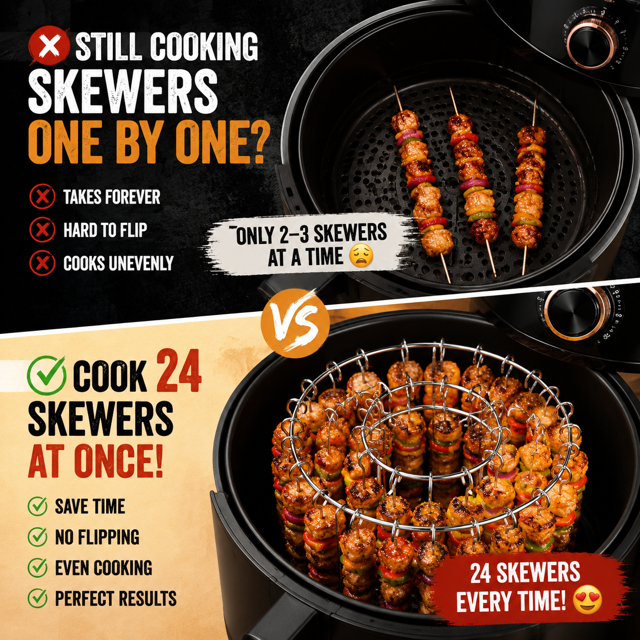 🍢 Cook 24 Skewers at Once – No Flipping, No Mess, No Effort
