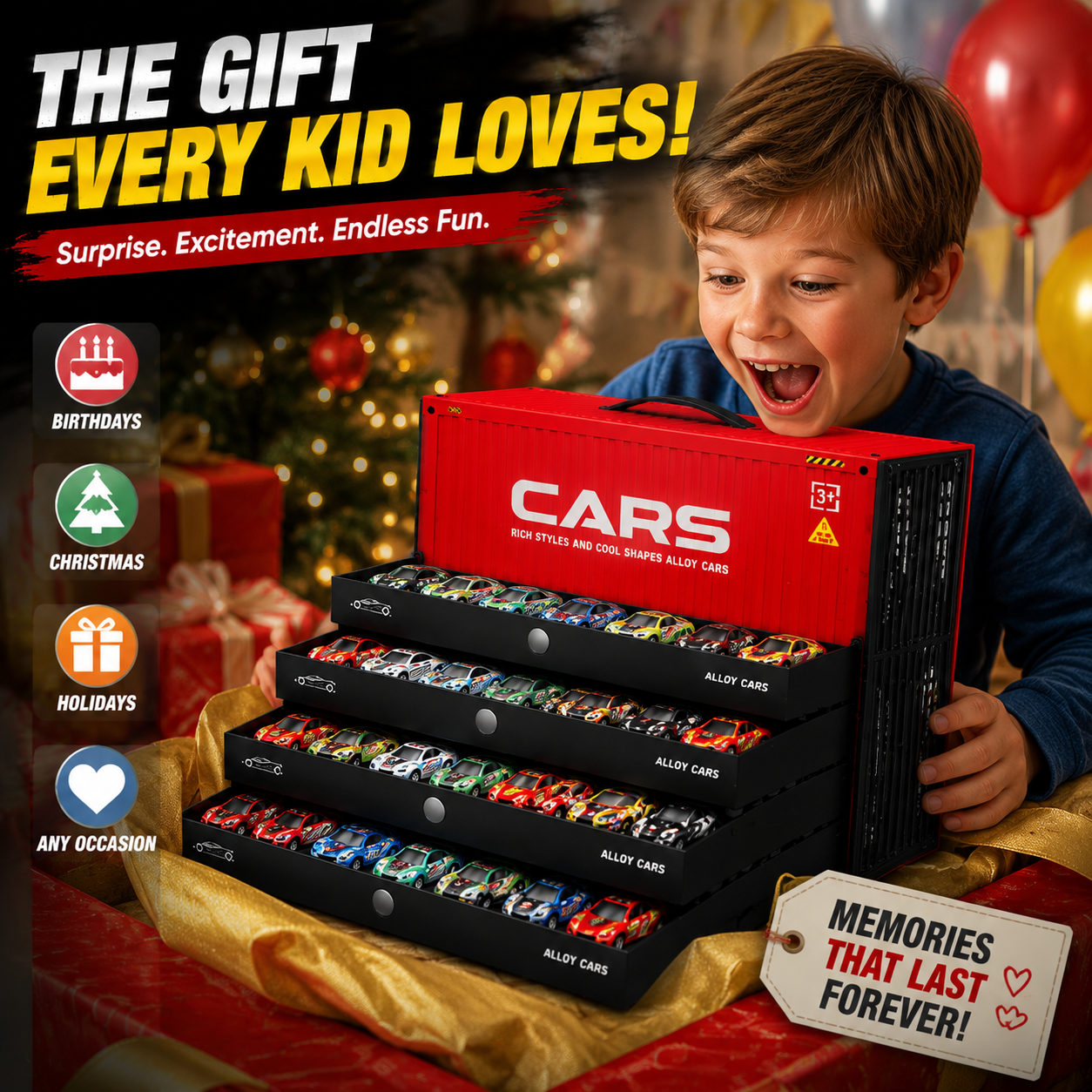 🚗 48PCS Pull-Back Alloy Racing Car Set | 4-Layer Garage Storage & Racing Track Play Mat 🎁（副本）