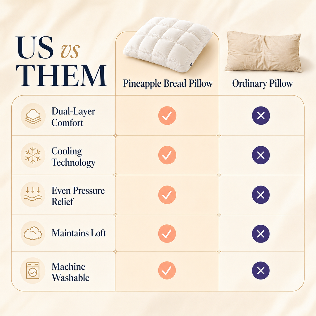 Pineapple Bread Grid Pillow | Dual Layer Fluffy Cooling Bed Pillow, Machine Washable Support Pillow for Side & Back Sleepers