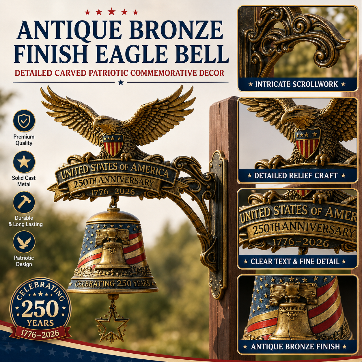 🔔American Eagle 250th Anniversary Doorbell 🇺🇸 ★Handmade, Dimensions: 8''×9''×12''★