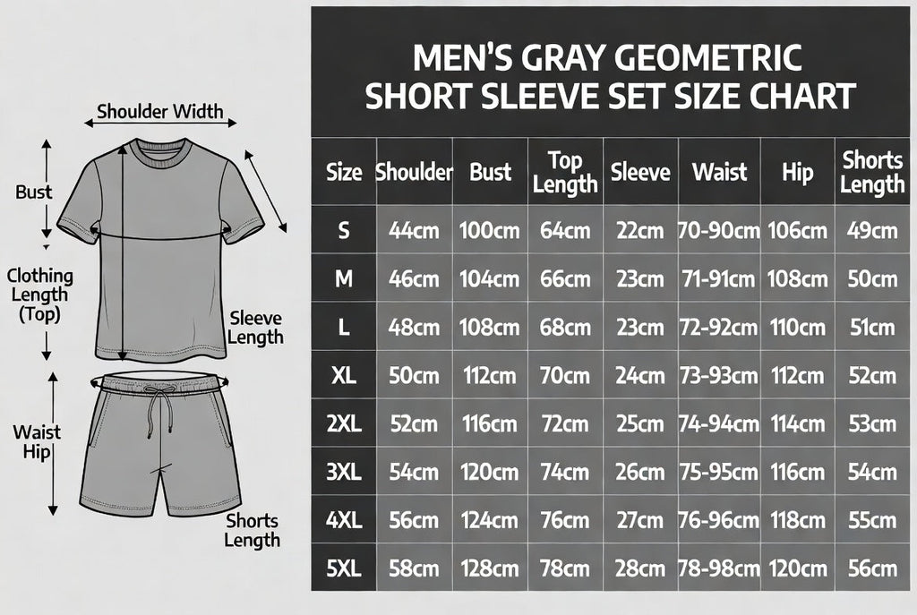 🔥Men's geometric print short-sleeved T-shirt paired with drawstring shorts two-piece set