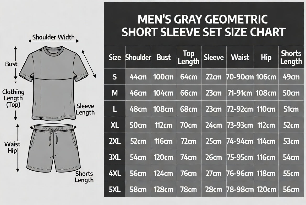🔥Men's geometric print short-sleeved T-shirt paired with drawstring shorts two-piece set