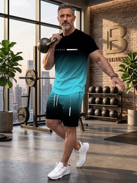 ⚡ Men’s Gradient Short Sleeve Tracksuit 2-Piece Set