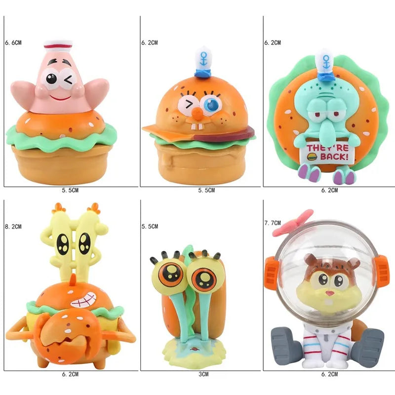 Spongebob Patrick Star Squidward Tentacles Delicious Crab Burger Anime Figure Collection Model Doll Blind Box Toys Children Gift