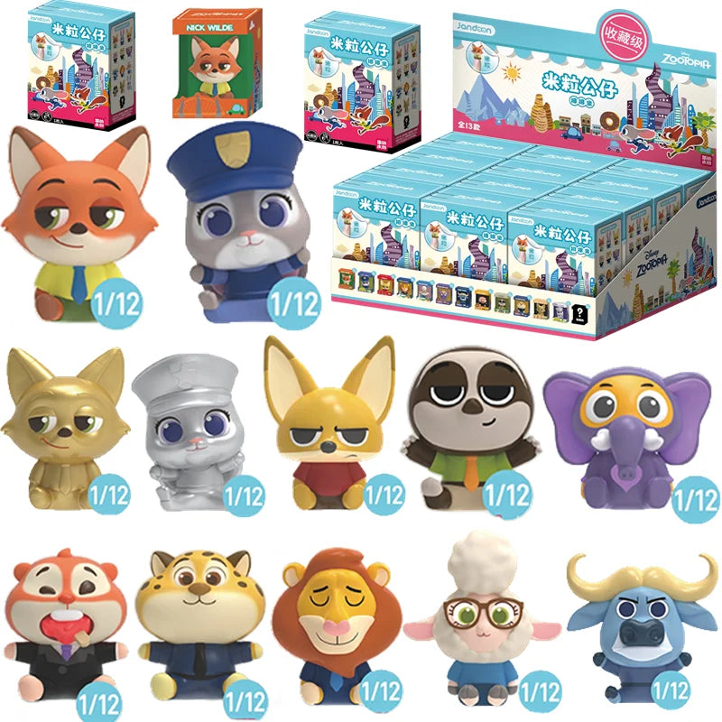 JANDOOM Disney Toy Story Stitch Mickey Mouse Winnie Zootopia Doraemon Action Figure Rice Grains Doll Model Blind Box Toys Gifts