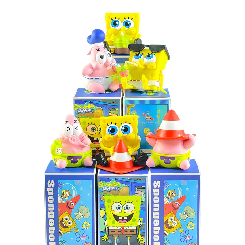 Spongebob Patrick Star Squidward Tentacles Delicious Crab Burger Anime Figure Collection Model Doll Blind Box Toys Children Gift