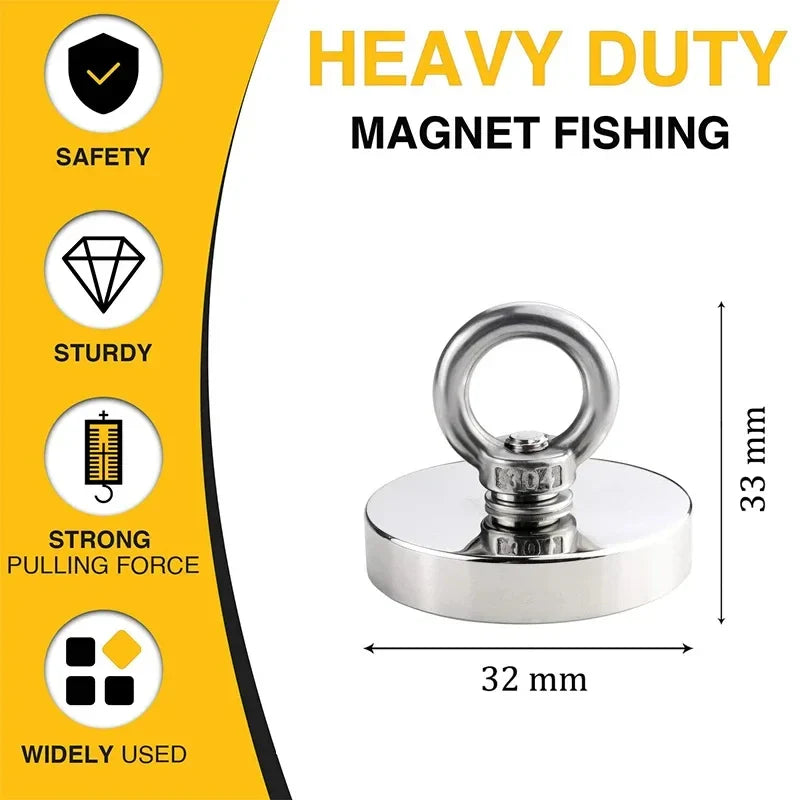 Super Strong Suction Salvage Helper, Made of N52 Heavy Rare Earth Material, with Countersunk Hole and Eyebolt Suction metal