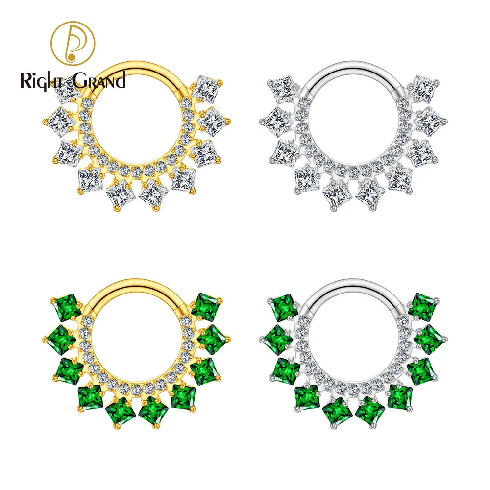 Right Grand ASTM F136 Titanium 16G CZ Hinged Clicker Segment Hoop Ring 8mm/10mm Daith Helix Earring Septum Nose Piercing Jewelry